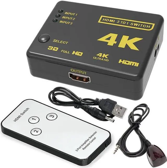 Main image of 4K HDMI Switcher with Remote Controller HDMI Hub Repeater IR Extender Receiver 3 in To 1 out switcher for HDTV HD-DVD
