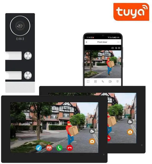 Alt view image 8 of 14 - visiPower 2 Units 4-pin Wired WiFi Apartment Video Intercom Doorbell System, 2MP 7" Touch Monitor,TUYA Smart APP Motion Detect Unlock, 2-Way Talk Night Vision Visual Doorbell (1 Doorbell+2 Monitor)