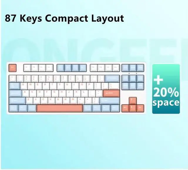 Main image of iKBC C200 USB Wired Mechanical Gaming Keyboard Cherry MX Red Switch 87 keys PBT keycaps, Ergonomic Design-WHITE&Blue&Pink