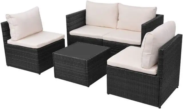 Alt view image 3 of 7 - vidaXL Patio Furniture Set 5 Piece Sectional Sofa with Table Poly Rattan Black