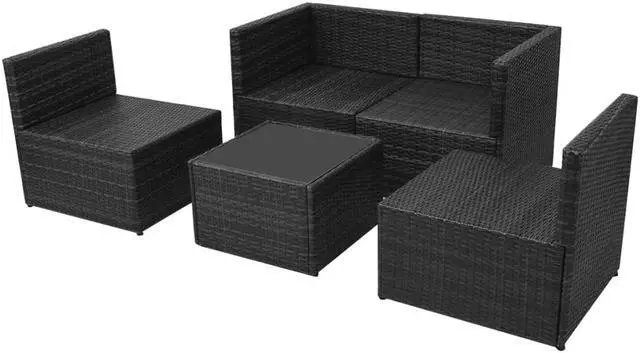 Alt view image 7 of 7 - vidaXL Patio Furniture Set 5 Piece Sectional Sofa with Table Poly Rattan Black