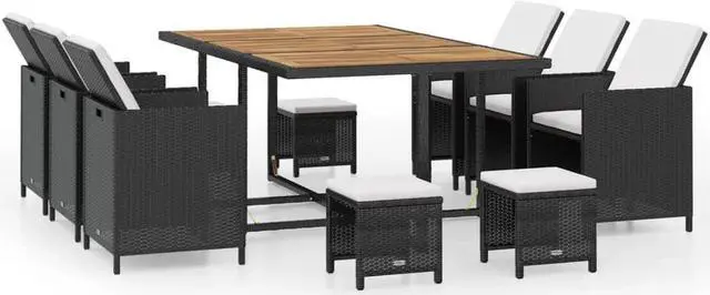 Main image of vidaXL Patio Furniture Set Outdoor Table and Chair 11 Piece Acacia Wood Black