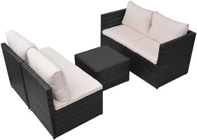 Alt view image 6 of 7 - vidaXL Patio Furniture Set 5 Piece Sectional Sofa with Table Poly Rattan Black