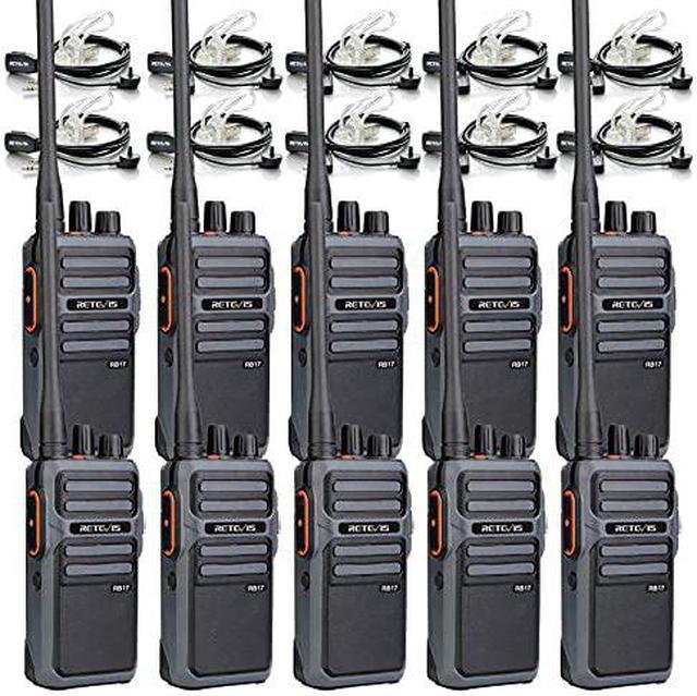 Retevis RB17 Walkie Talkie with Earpiece,Heavy Duty Way Radio Rechargeable ,4400mAh Large Capacity Battery Handsfree Emergency Alarm,Portable Two Way  Radios for Adults School Business Duty (10 Pack) Radios