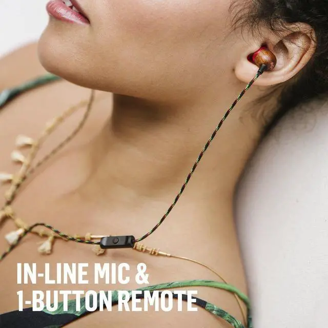 Alt view image 6 of 13 - House Of Marley Smile Jamaica In-Ear Wired Headphones with Mic, Rasta, EM-JE041-RA