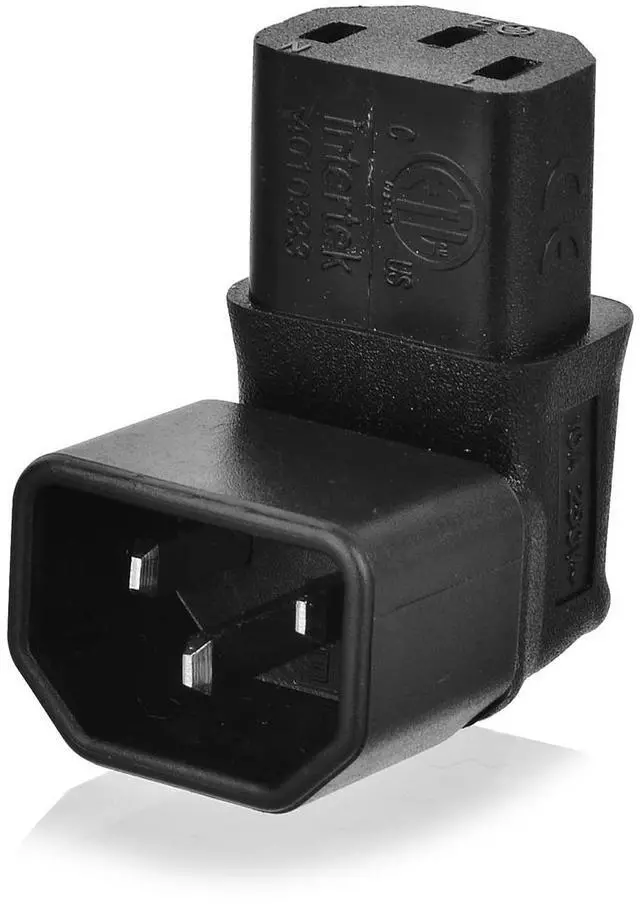 Main image of CY PW-142 IEC Male C14 to Angled IEC Female C13 Power Adapter - Black/CY PW-142 IEC Male C14 to Up Direction Right Angled 90 Degree IEC Female C13 Power Extension Adapter