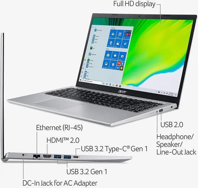 Alt view image 4 of 6 - Acer Aspire 5 15.6" Full HD Slim Laptop | 11th Gen Intel Core i3-1115G4 Processor | 8GB DDR4 | 256GB SSD | Windows 11 Home (S mode) | WiFi 6 | Amazon Alexa