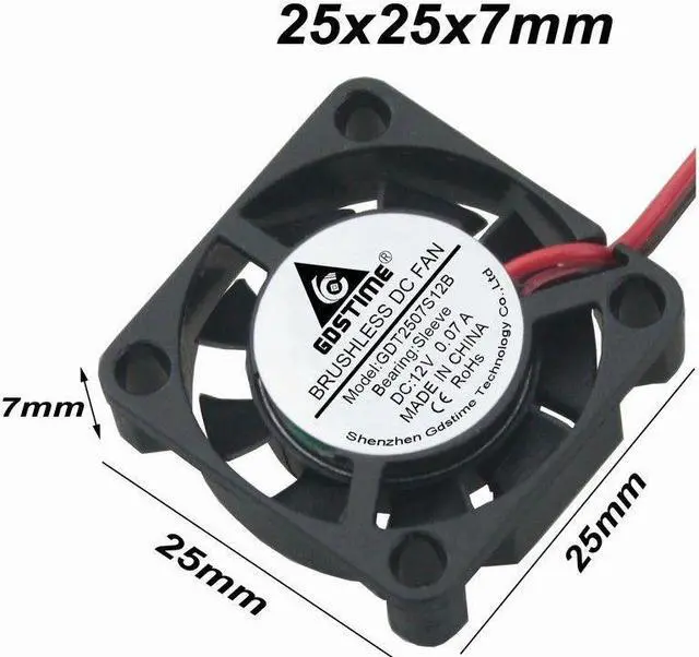 Alt view image 3 of 3 - Hot mini 12V 0.07A 25mm 2507s 25x25x7mm 2pin Brushless CPU Cooling Cooler Fan