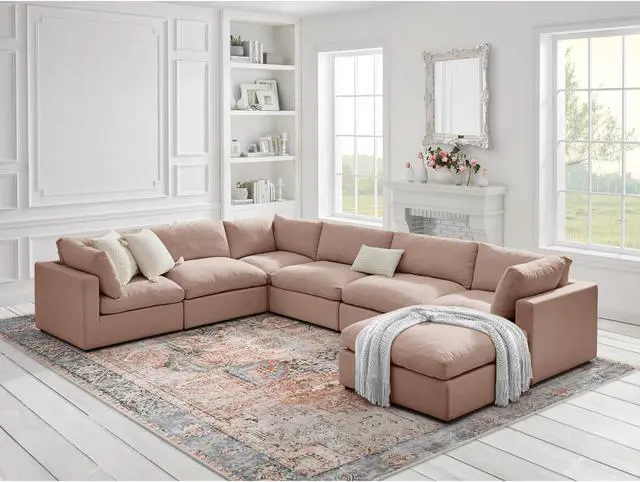 Main image of Rustic Manor Aliya Ottoman - Upholstered, Pink Linen