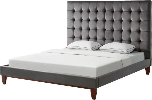 Alt view image 3 of 7 - Inspired Home Georges Platform Bed - Button Tufted | Grey Velvet