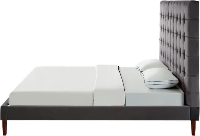 Alt view image 4 of 7 - Inspired Home Georges Platform Bed - Button Tufted | Grey Velvet