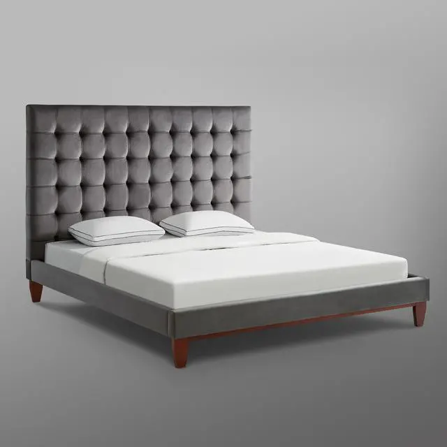 Alt view image 5 of 7 - Inspired Home Georges Platform Bed - Button Tufted | Grey Velvet