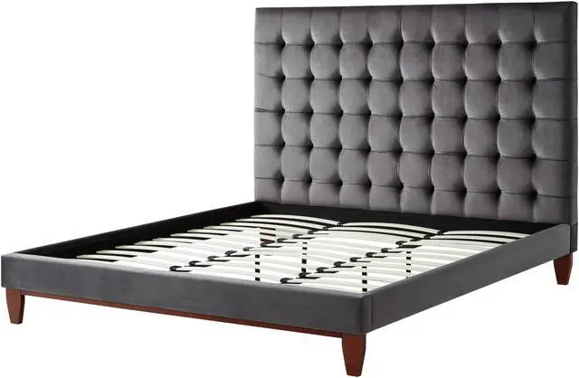 Alt view image 6 of 7 - Inspired Home Georges Platform Bed - Button Tufted | Grey Velvet