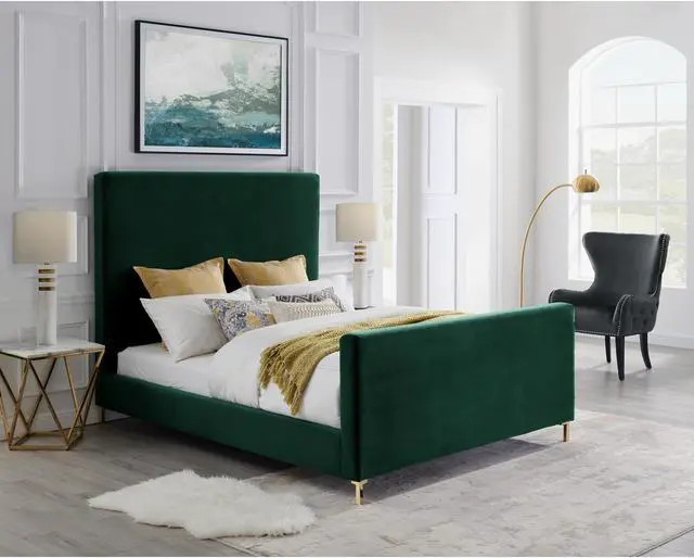 Main image of Inspired Home Montgomery Platform Bed - | Hunter Green Velvet