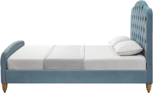 Alt view image 3 of 7 - Rustic Manor Rodolfo Bed - Diamond Tufted Headboard and Footboard | Upholstered, Light Blue Velvet