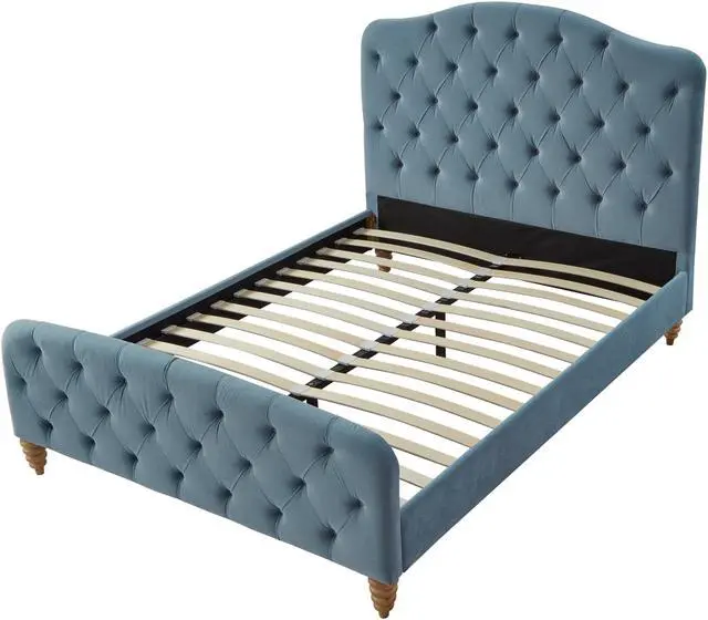 Alt view image 4 of 7 - Rustic Manor Rodolfo Bed - Diamond Tufted Headboard and Footboard | Upholstered, Light Blue Velvet