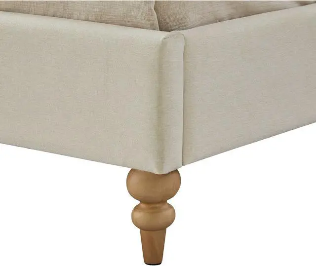 Alt view image 5 of 7 - Rustic Manor Chace Bed - Rolled Top Button Tufted | Nailhead Trim, Beige Linen