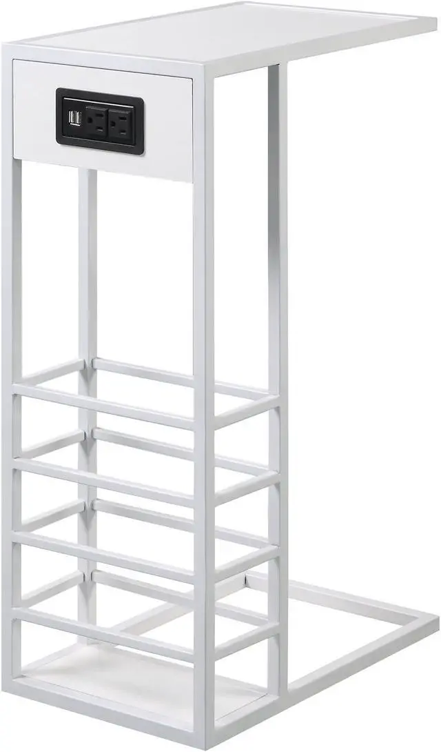Alt view image 6 of 7 - Loft Lyfe Miller C Table - Magazine Holder, 2 USB Charging Ports, 2 Outlets, Power Plug | MDF Veneer Top, Metal Base, White/White
