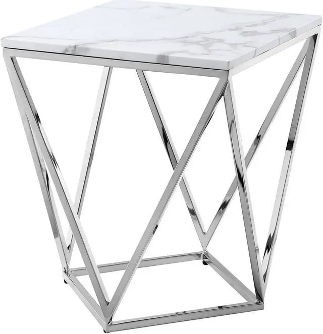 Alt view image 3 of 7 - Inspired Home Kenny End Table - MarbleTop | Polished Chrome Geometric Base, Chrome