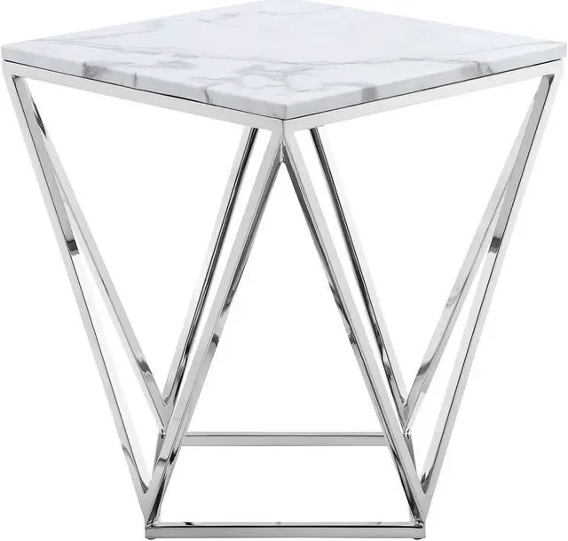 Alt view image 4 of 7 - Inspired Home Kenny End Table - MarbleTop | Polished Chrome Geometric Base, Chrome