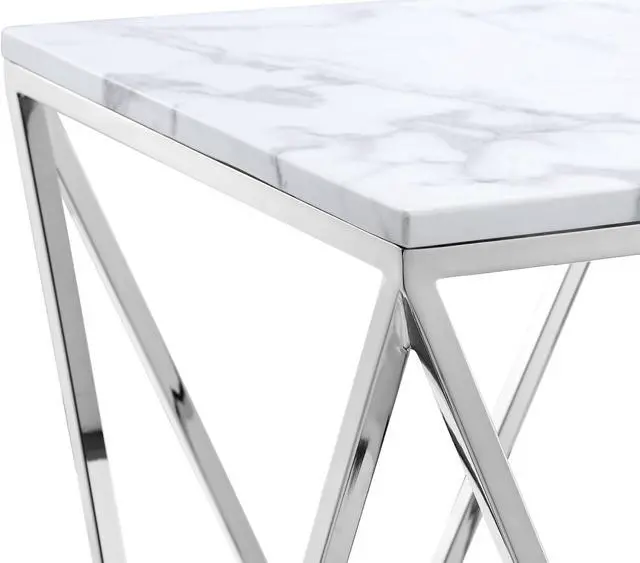 Alt view image 7 of 7 - Inspired Home Kenny End Table - MarbleTop | Polished Chrome Geometric Base, Chrome