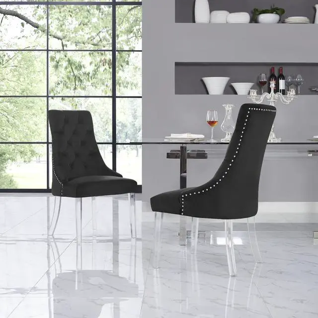 Main image of Inspired Home Natalie Dining Chair - Acrylic Leg | Armless, Black Velvet