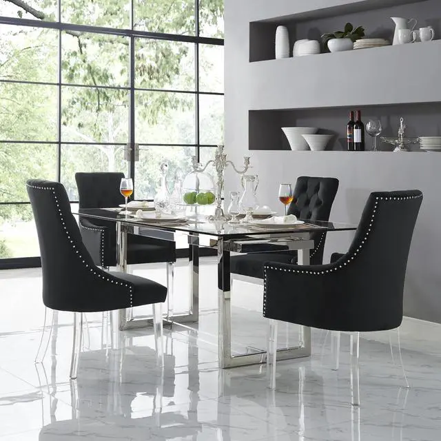 Alt view image 2 of 7 - Inspired Home Natalie Dining Chair - Acrylic Leg | Armless, Black Velvet