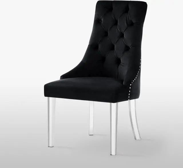 Alt view image 3 of 7 - Inspired Home Natalie Dining Chair - Acrylic Leg | Armless, Black Velvet