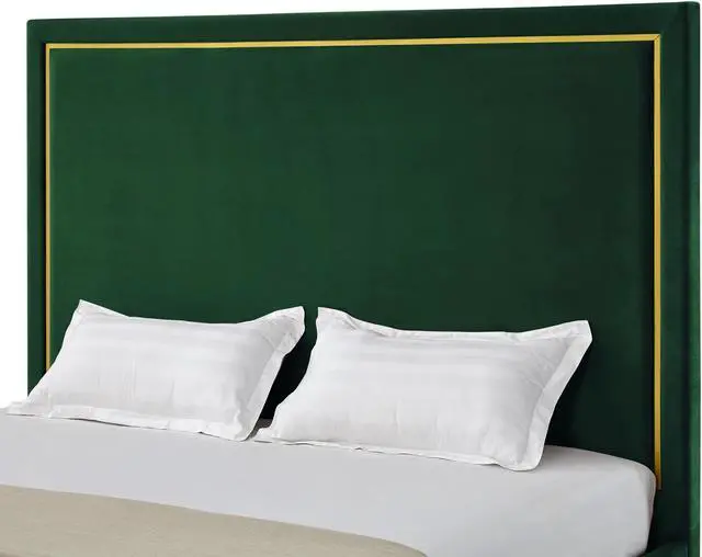 Alt view image 5 of 7 - Inspired Home Maliya Platform Bed Queen Size - Upholstered | Powder Coated Gold Frame and Base, Hunter Green Velvet