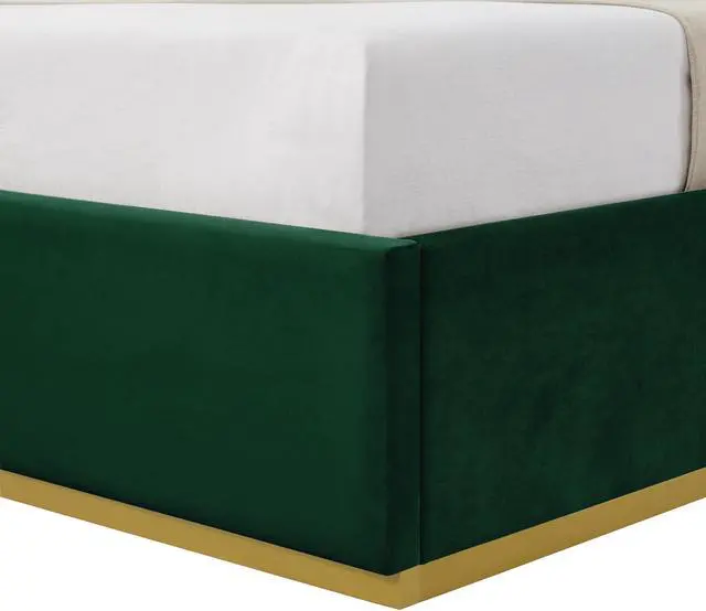 Alt view image 6 of 7 - Inspired Home Maliya Platform Bed Queen Size - Upholstered | Powder Coated Gold Frame and Base, Hunter Green Velvet