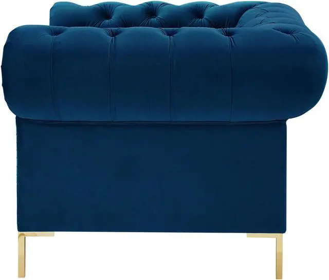 Alt view image 3 of 7 - Inspired Home Avarie Chesterfield Club Chair - Button Tufted | Gold Nailhead Trim, Sinuous Springs, Navy Velvet