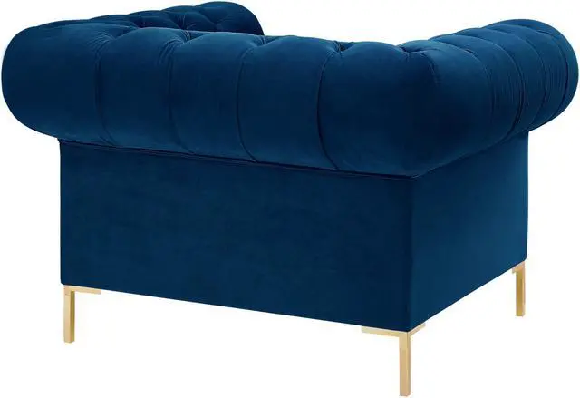 Alt view image 4 of 7 - Inspired Home Avarie Chesterfield Club Chair - Button Tufted | Gold Nailhead Trim, Sinuous Springs, Navy Velvet