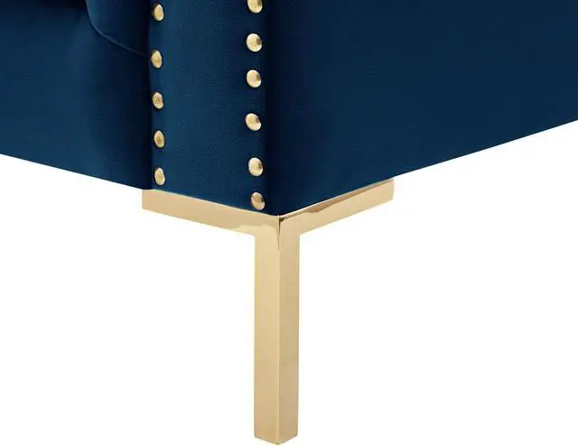 Alt view image 5 of 7 - Inspired Home Avarie Chesterfield Club Chair - Button Tufted | Gold Nailhead Trim, Sinuous Springs, Navy Velvet