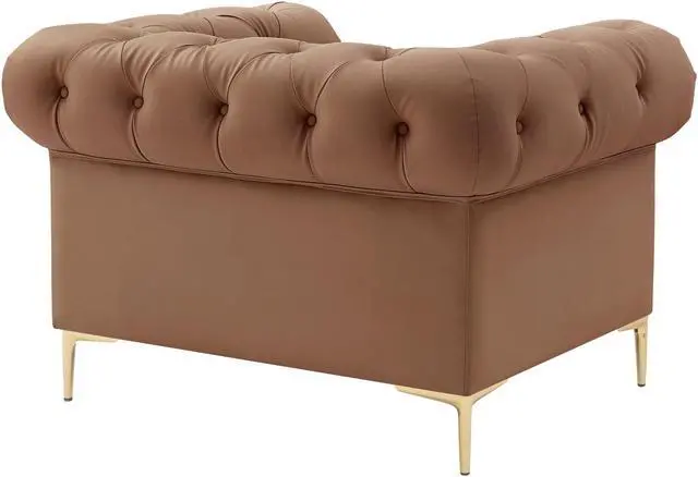 Alt view image 3 of 7 - Nicole Miller Georgina Chesterfield Club Chair - Button Tufted | Rolled Arms, Camel Leather PU