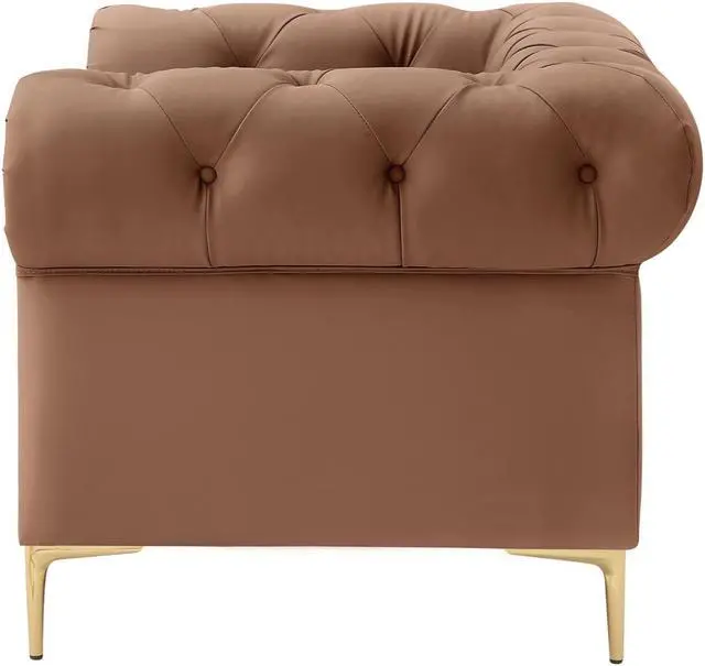 Alt view image 4 of 7 - Nicole Miller Georgina Chesterfield Club Chair - Button Tufted | Rolled Arms, Camel Leather PU