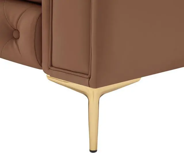 Alt view image 5 of 7 - Nicole Miller Georgina Chesterfield Club Chair - Button Tufted | Rolled Arms, Camel Leather PU
