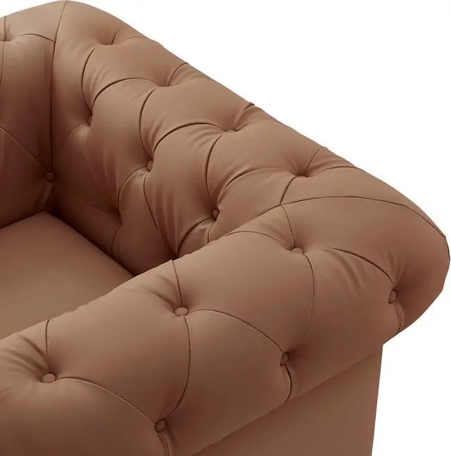 Alt view image 6 of 7 - Nicole Miller Georgina Chesterfield Club Chair - Button Tufted | Rolled Arms, Camel Leather PU