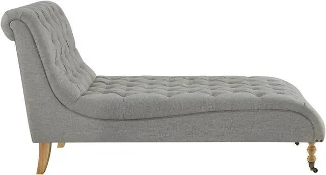 Alt view image 3 of 6 - Rustic Manor Melani Chaise Lounge - Button Tufted | Front Wheel Casters, Grey Linen