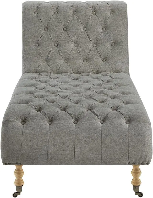 Alt view image 2 of 6 - Rustic Manor Melani Chaise Lounge - Button Tufted | Front Wheel Casters, Grey Linen