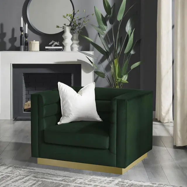 Main image of Inspired Home Khyree Club Chair - Upholstered | Gold Base, Square Arms, Hunter Green Velvet