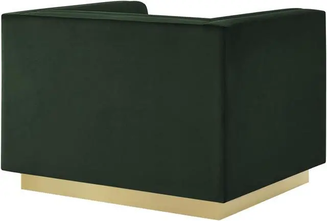 Alt view image 3 of 6 - Inspired Home Khyree Club Chair - Upholstered | Gold Base, Square Arms, Hunter Green Velvet