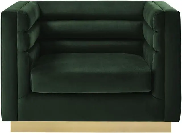 Alt view image 2 of 6 - Inspired Home Khyree Club Chair - Upholstered | Gold Base, Square Arms, Hunter Green Velvet