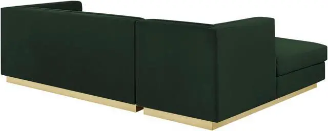 Alt view image 5 of 7 - Inspired Home Khyree Left Facing Chaise Sectional Sofa - Upholstered | Gold Base, Square Arms, Hunter Green Velvet