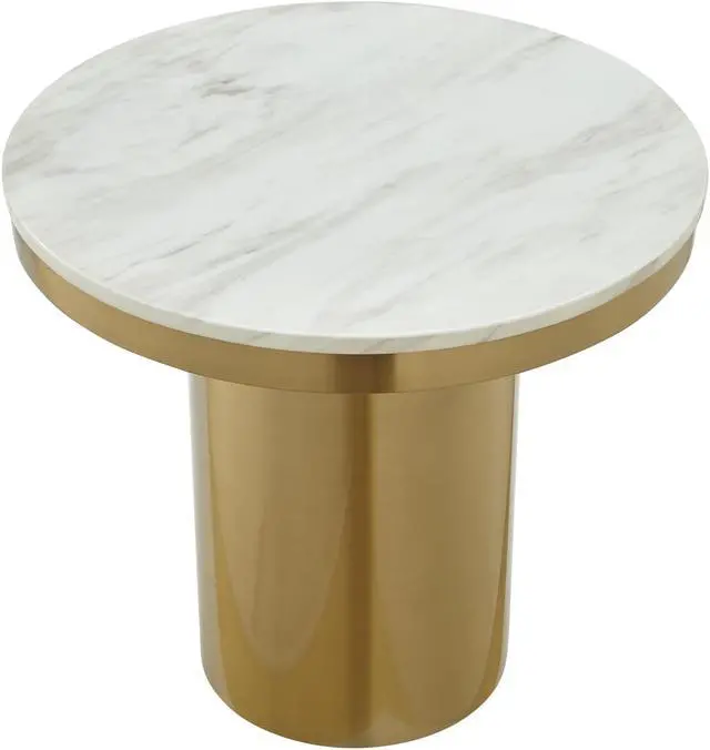 Alt view image 3 of 6 - Inspired Home Mckinlee End Table - Stainless Steel Pedestal | Natural Marble Stone, White/Gold