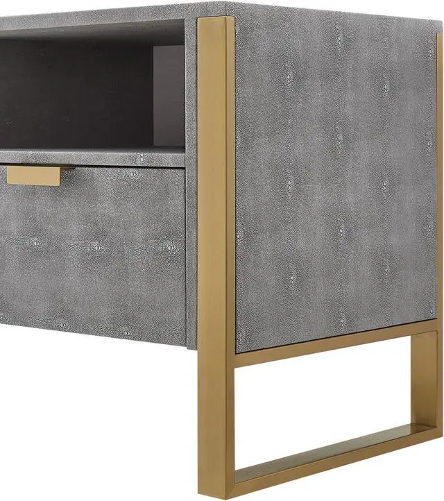 Alt view image 5 of 7 - Nicole Miller Calum TV Stand/Cabinet - 3 Drawers | Brushed Gold Base and Handles, Grey/Gold Faux Shagreen