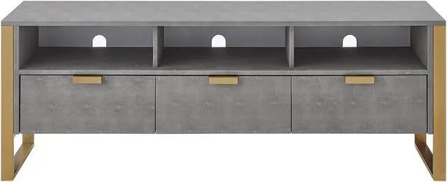 Alt view image 2 of 7 - Nicole Miller Calum TV Stand/Cabinet - 3 Drawers | Brushed Gold Base and Handles, Grey/Gold Faux Shagreen