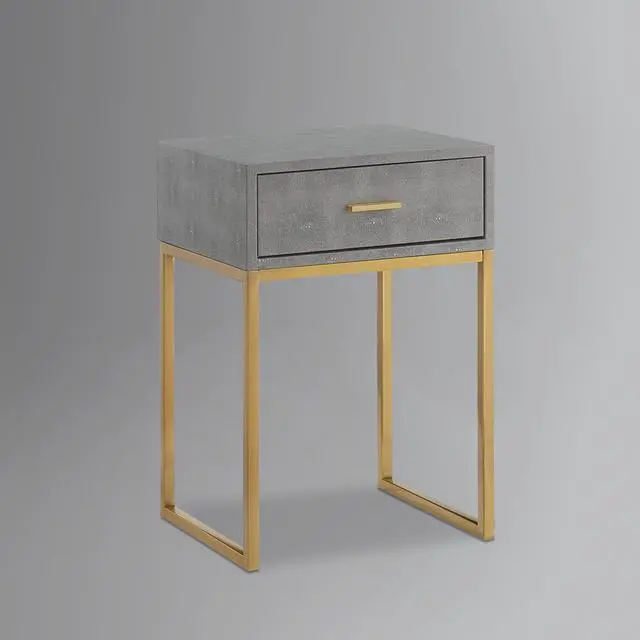 Alt view image 4 of 7 - Nicole Miller Calum End Table - 1 Drawer | Brushed Gold Base and a Handle, Grey/Gold Faux Shagreen