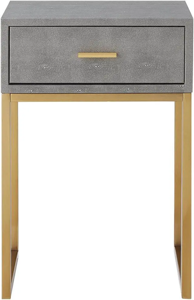 Alt view image 3 of 7 - Nicole Miller Calum End Table - 1 Drawer | Brushed Gold Base and a Handle, Grey/Gold Faux Shagreen