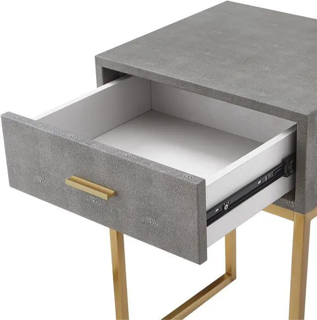 Alt view image 5 of 7 - Nicole Miller Calum End Table - 1 Drawer | Brushed Gold Base and a Handle, Grey/Gold Faux Shagreen