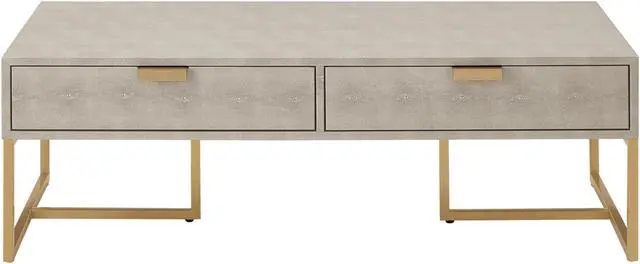 Alt view image 2 of 7 - Nicole Miller Calum Coffee Table - 2 Drawers | Brushed Gold Base and Handles, Cream White/Gold Faux Shagreen